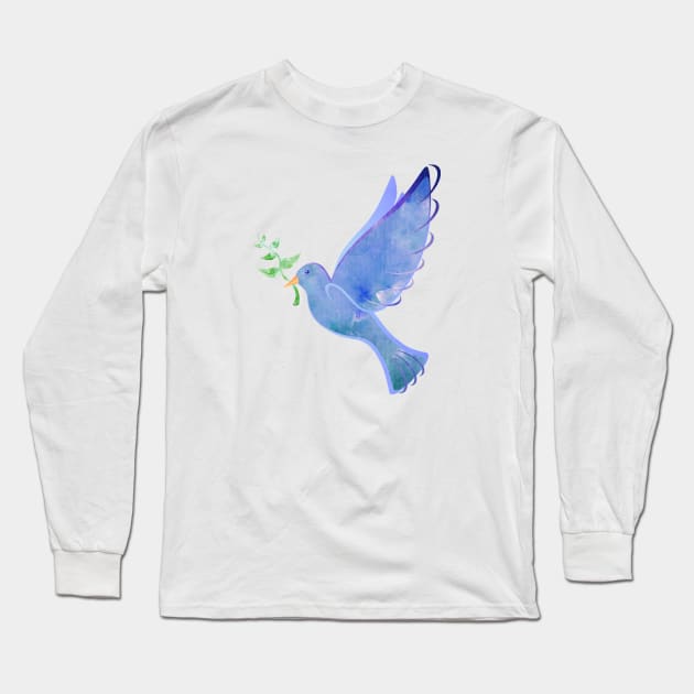 Peaceful Watercolor Dove with Olive Branch Long Sleeve T-Shirt by SeaStories